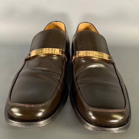 DOLCE & GABBANA Size 9 Brown Gold Leather Loafers main image 4